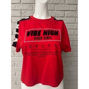 Attitude Not Included Women Red Graphic Cropped T-Shirt Size XS